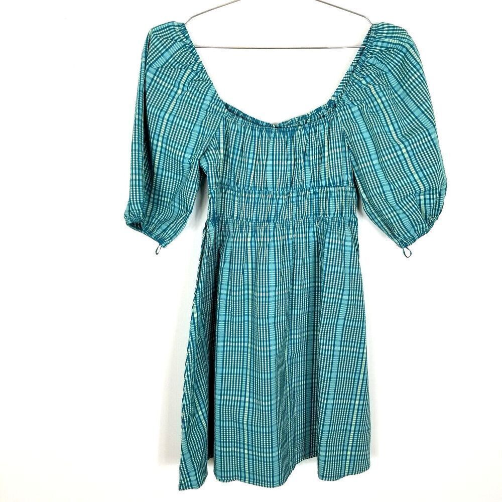 Rails Women Brenda Dress In Augusta Mini Check Size S Blue Puff‎ Sleeve Boho